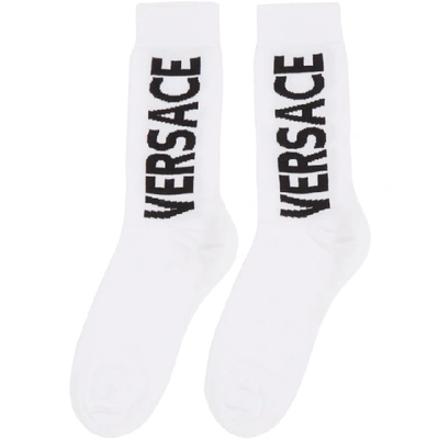 Shop Versace White Logo Socks In I4d1 Whtblk