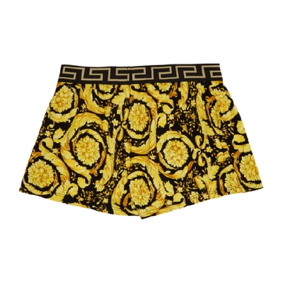 Shop Versace Underwear Black And Gold Barocco Boxer Briefs In A7900 Blkgl