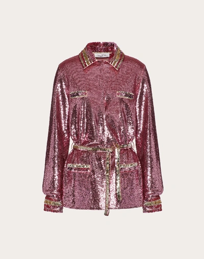 Shop Valentino Embroidered Pajama Shirt In Pink