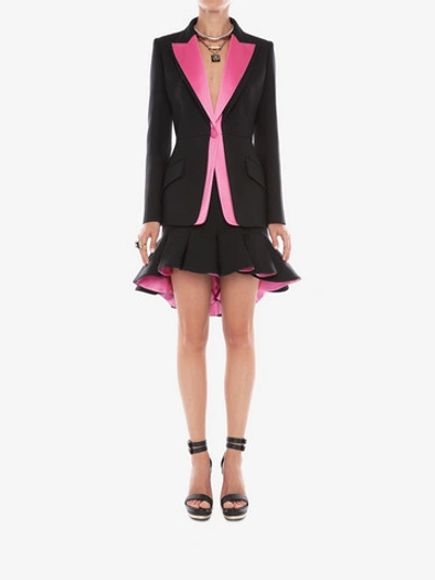Shop Alexander Mcqueen Double Lapel Light Wool Silk Jacket In Black/hibiscus Pink