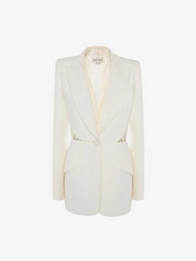 Shop Alexander Mcqueen Light Wool Silk Lace Jacket In Light Ivory