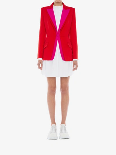 Shop Alexander Mcqueen Double Lapel Light Wool Silk Jacket In Lust Red/orchid Pink