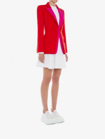 Shop Alexander Mcqueen Double Lapel Light Wool Silk Jacket In Lust Red/orchid Pink