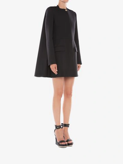 Shop Alexander Mcqueen Light Wool Silk Cape In Black