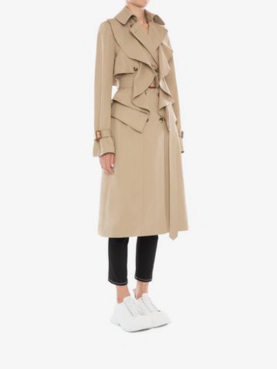 Shop Alexander Mcqueen Peplum Trench Coat In Beige