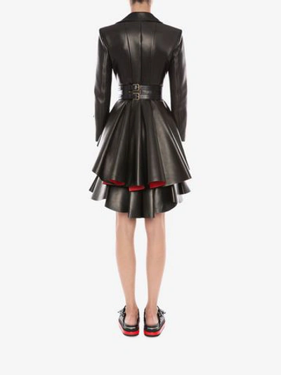 Shop Alexander Mcqueen Bi-color Leather Mini Skirt In Black/lust Red