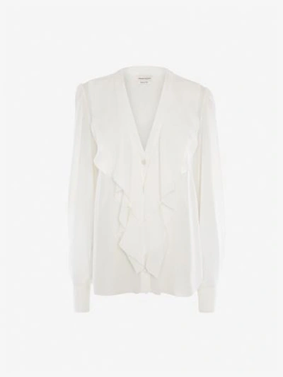 Shop Alexander Mcqueen Ruffle Shirt In Soft White