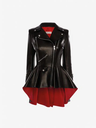 Shop Alexander Mcqueen Bi-color Leather Biker Jacket In Black/lust Red