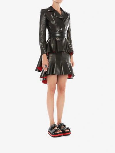 Shop Alexander Mcqueen Bi-color Leather Biker Jacket In Black/lust Red