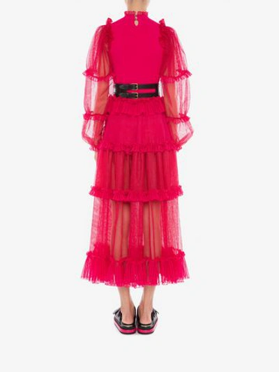Shop Alexander Mcqueen Sheer Frill Midi Dress In Orchid Pink