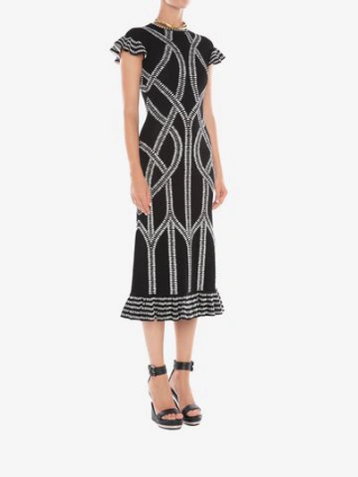 Shop Alexander Mcqueen Bi-color Jacquard Knit Dress In Black/ivory