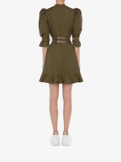 Shop Alexander Mcqueen Military Mini Dress In Khaki Green
