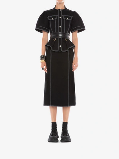 Shop Alexander Mcqueen Denim Midi Skirt In Black