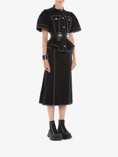 Shop Alexander Mcqueen Denim Midi Skirt In Black