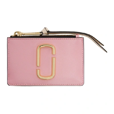 Shop Marc Jacobs Pink And Red Top Zip Multi Card Holder In 680 Powder