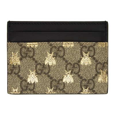 Shop Gucci Beige Gg Supreme Bees Card Holder In 8319 Beige