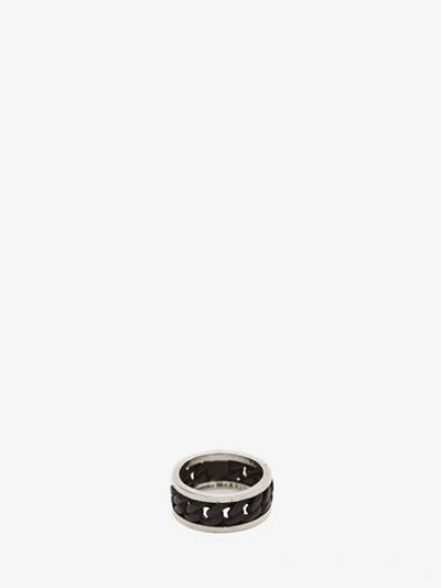 Shop Alexander Mcqueen Bi-color Skull Chain Ring In Shiny Silver + Matte Black