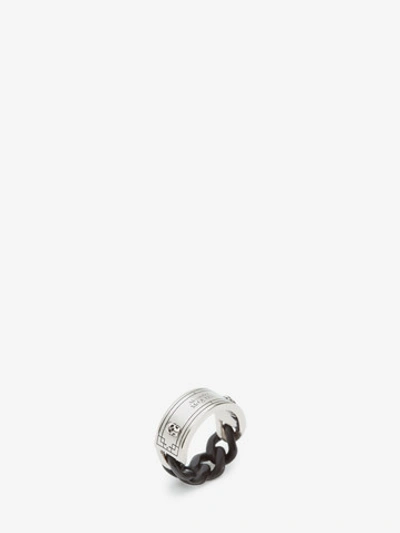 Shop Alexander Mcqueen Identity Chain Ring In Shiny Silver + Matte Black