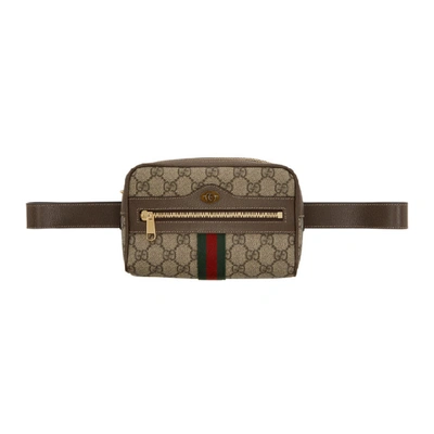 Shop Gucci Beige And Brown Gg Supreme Ophidia Belt Bag In 8745 Brown