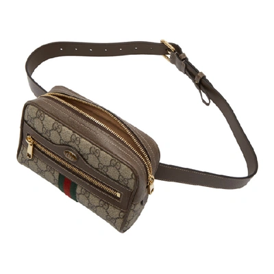 Shop Gucci Beige And Brown Gg Supreme Ophidia Belt Bag In 8745 Brown