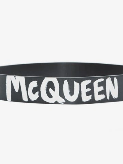 Shop Alexander Mcqueen Mcqueen Graffiti Reversible Belt In Black/white