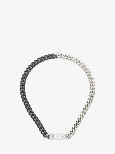 Shop Alexander Mcqueen Identity Chain Necklace In Shiny Silver + Matte Black