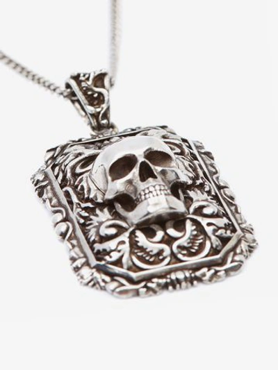 Shop Alexander Mcqueen Engraved Skull Necklace In Silver