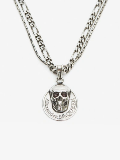 Shop Alexander Mcqueen Skull Coin Pendant In Silver