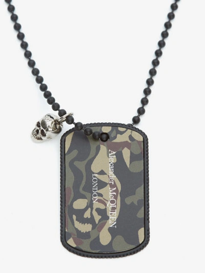 Shop Alexander Mcqueen Camouflage Identity Necklace In Black/camouflage