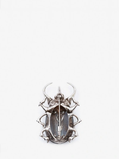 Shop Alexander Mcqueen Beetle Skull Brooch In Shiny Silver + Matte Black