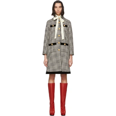 Shop Gucci Black And Off-white Wool Houndstooth Coat In 9024 Natura