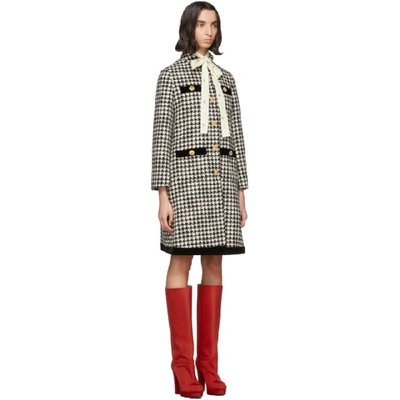 Shop Gucci Black And Off-white Wool Houndstooth Coat In 9024 Natura