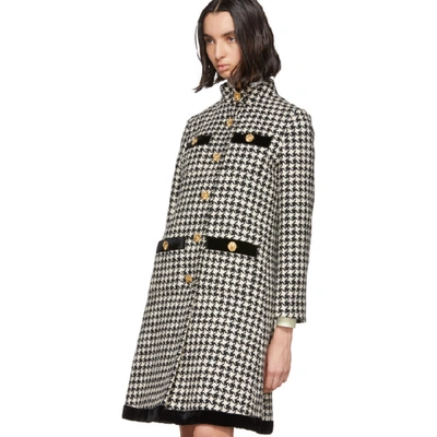 Shop Gucci Black And Off-white Wool Houndstooth Coat In 9024 Natura