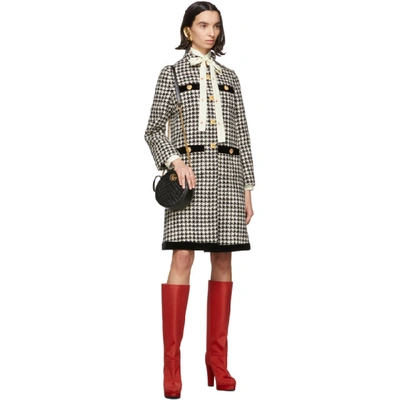 Shop Gucci Black And Off-white Wool Houndstooth Coat In 9024 Natura