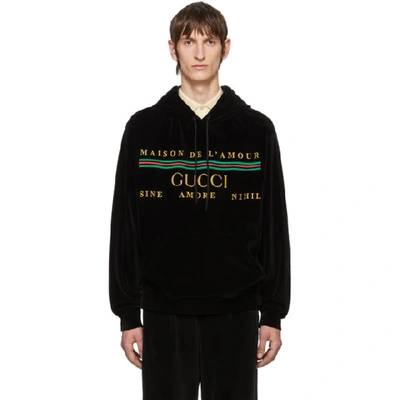 Shop Gucci Black Cotton Chenille Hoodie In Black/multi