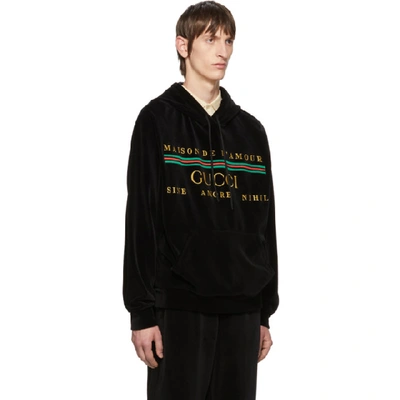 Shop Gucci Black Cotton Chenille Hoodie In Black/multi