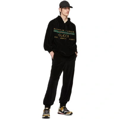 Shop Gucci Black Cotton Chenille Hoodie In Black/multi