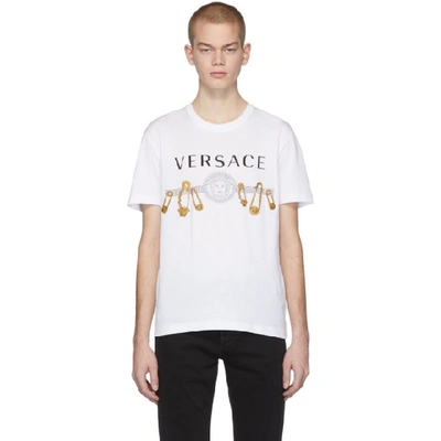 Shop Versace White Safety Pin T-shirt In A2088 Whtgl