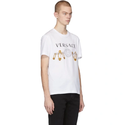 Shop Versace White Safety Pin T-shirt In A2088 Whtgl