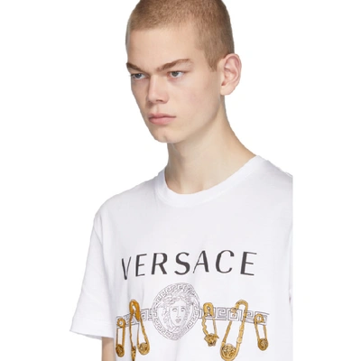 Shop Versace White Safety Pin T-shirt In A2088 Whtgl