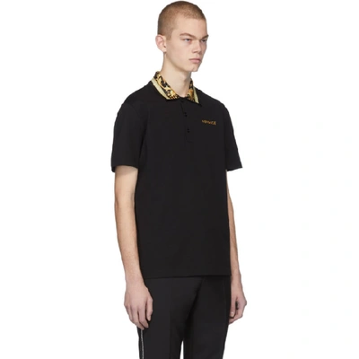 Shop Versace Black Barocco Collar Polo In A2003 Blkgl