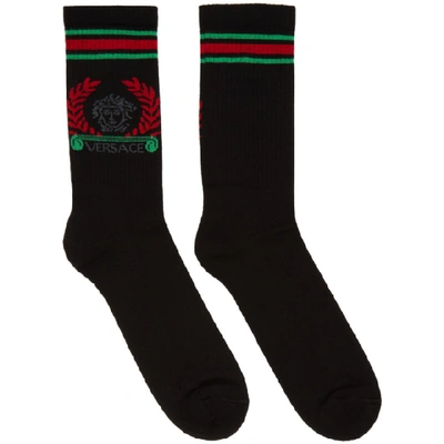 Shop Versace Black And Red Medusa Laurel Socks In A2043 Blkre