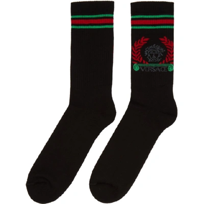Shop Versace Black And Red Medusa Laurel Socks In A2043 Blkre
