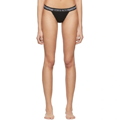 Shop Versace Black Logo Thong In A1008 Black