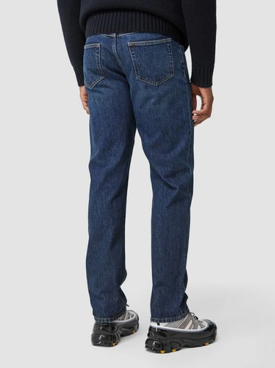 Shop Burberry Straight Fit Washed Jeans In Dark Indigo