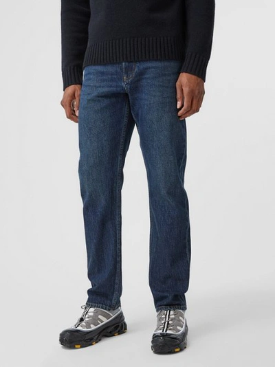 Shop Burberry Straight Fit Washed Jeans In Dark Indigo