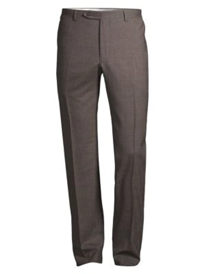 Shop Canali Stretch Wool Trousers In Brown