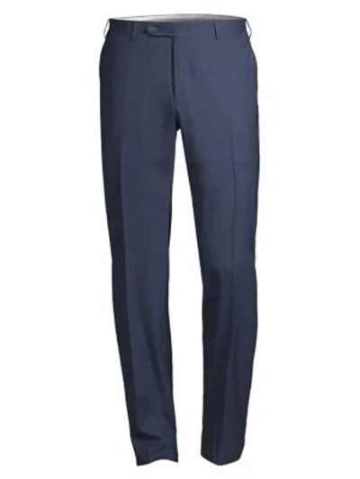Shop Canali Stretch Wool Trousers In Navy