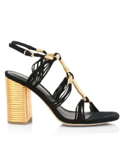 Shop Joie Women's Odell Ribbed Metallic Leather & Suede Sandals In Black