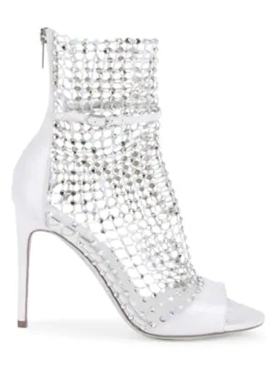 Shop René Caovilla Galaxia Crystal Mesh Leather Sandals In Ivory